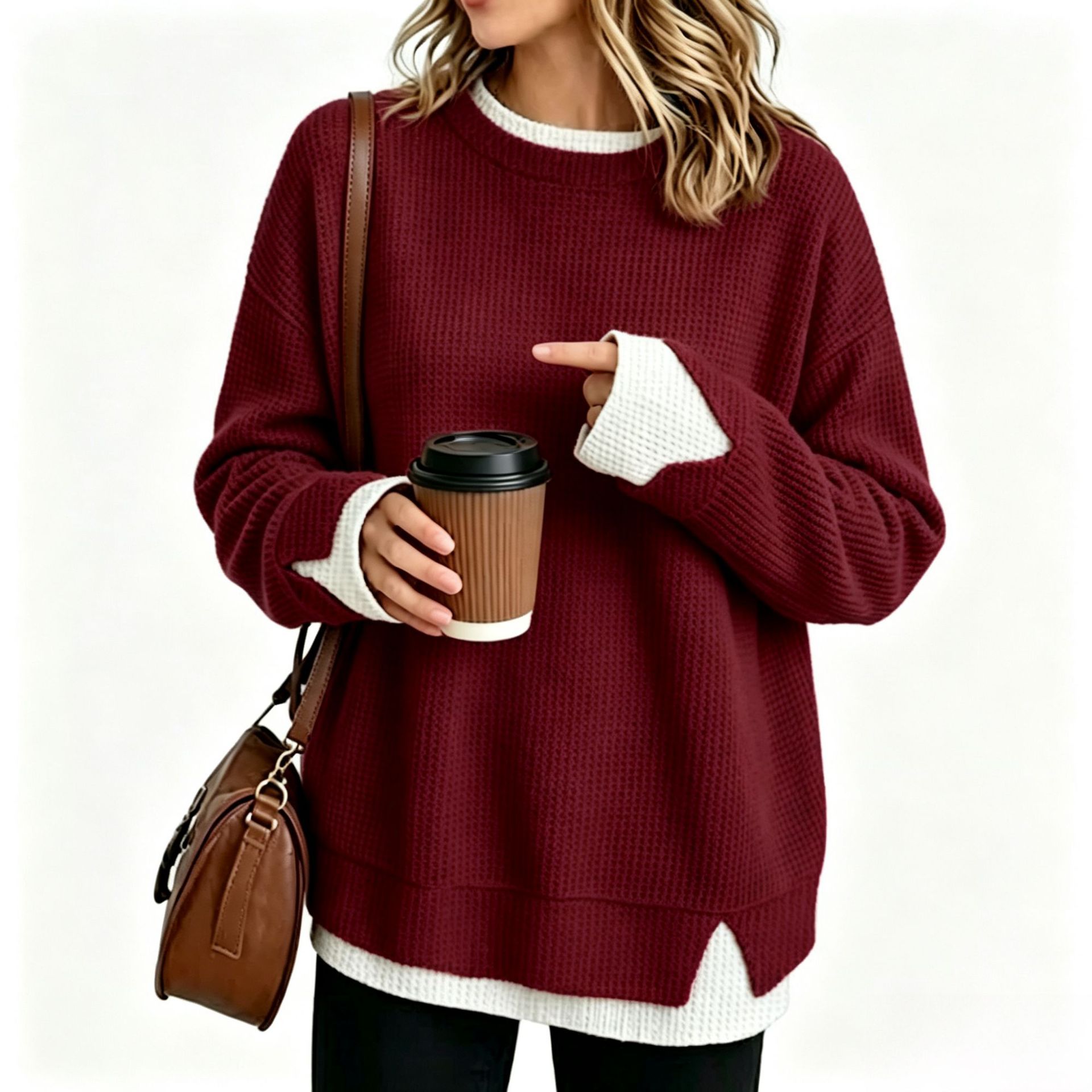 Women's Casual Loose Faux-Layer Long-Sleeve Sweatshirt