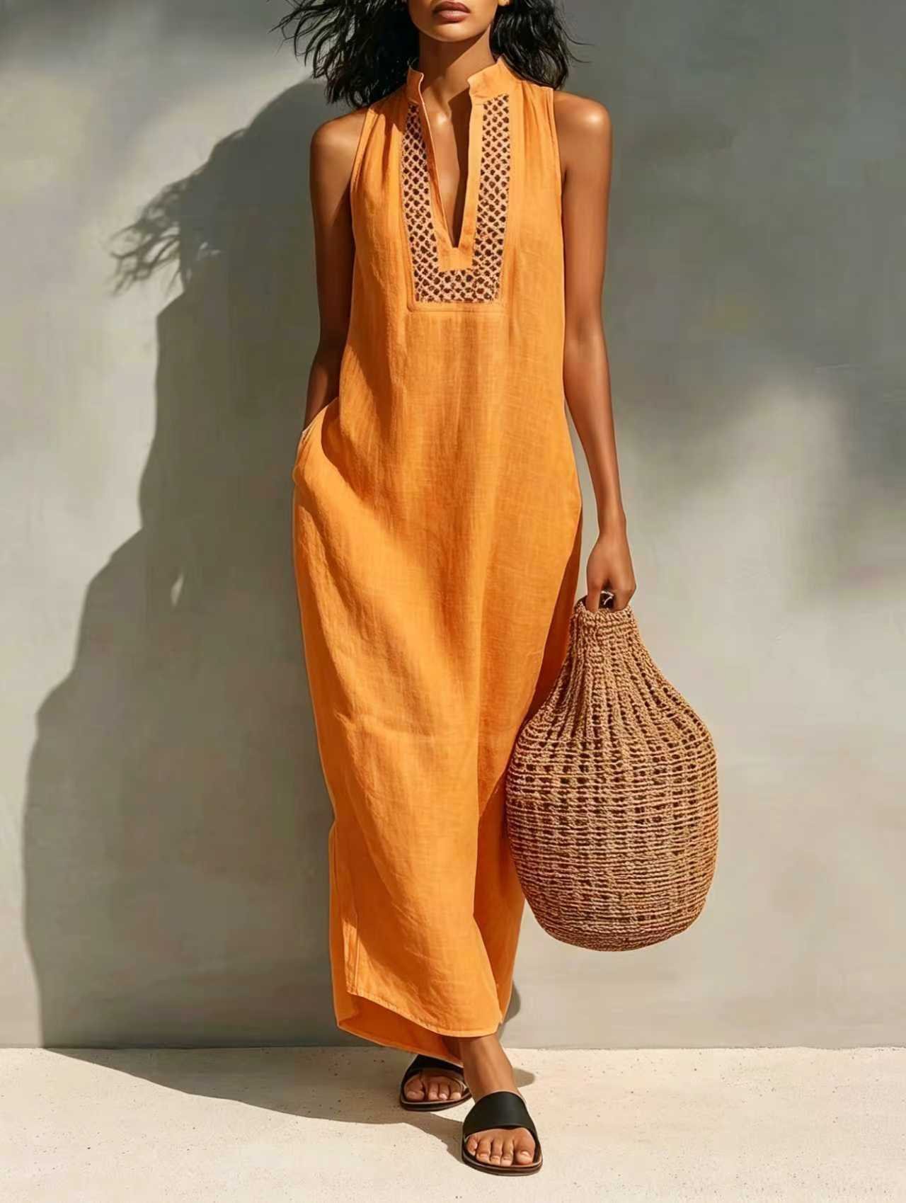 Women's Summer Sleeveless V-Neck Cutout Maxi Dress