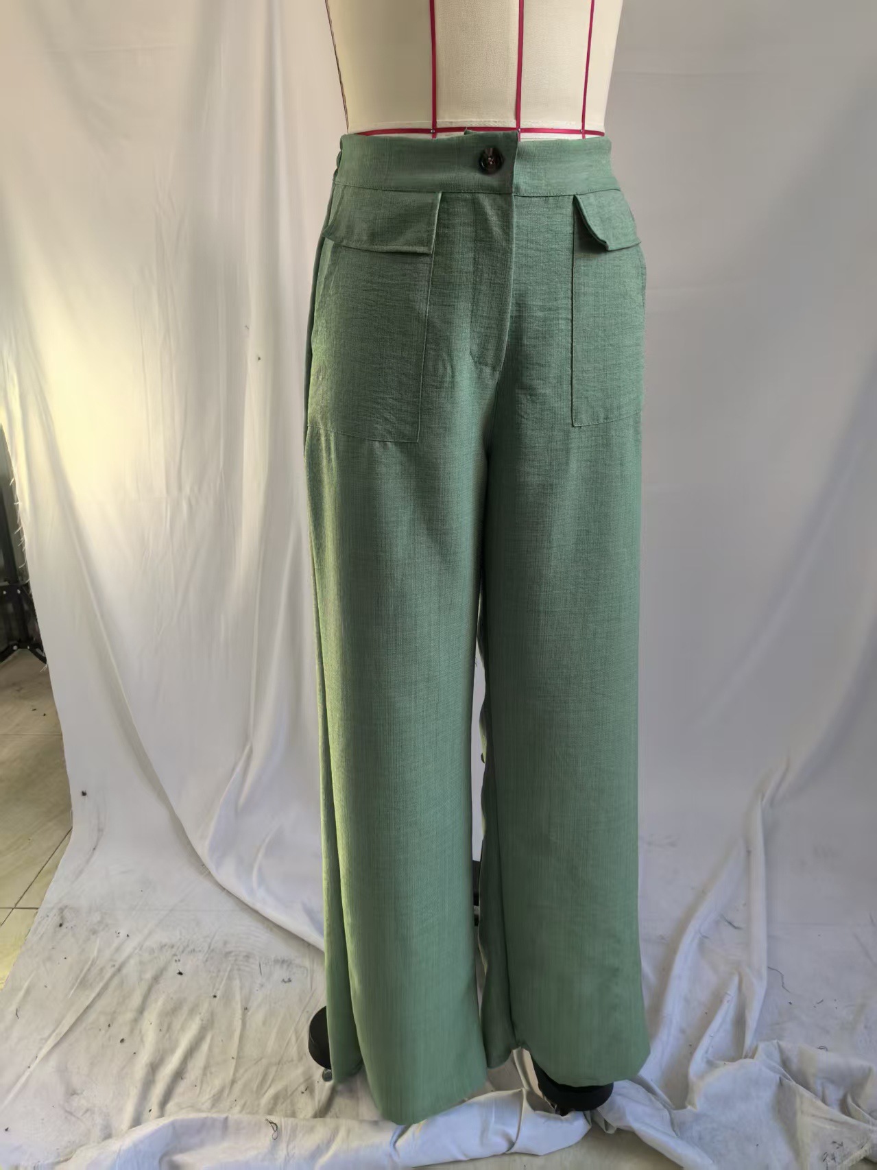Women's Solid Color Wide-Leg Elastic Waist Casual Pants