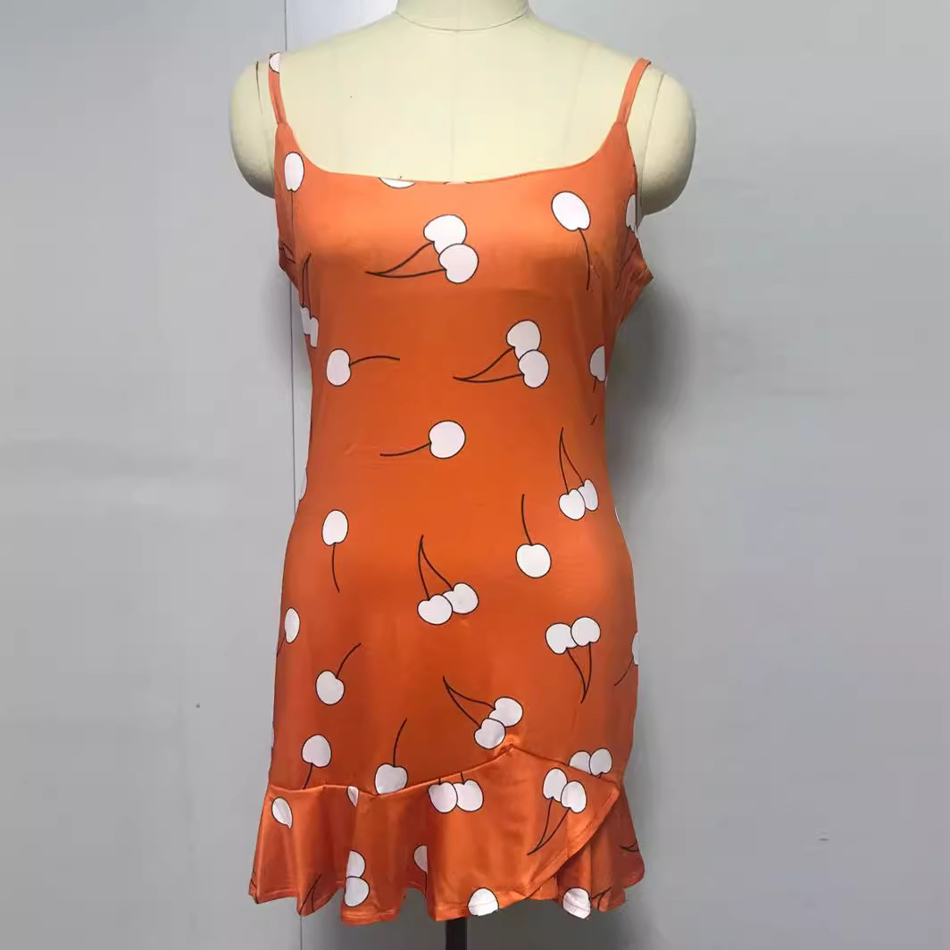 Women's Sleeveless Printed Chiffon Cami Dress with Ruffle Hem
