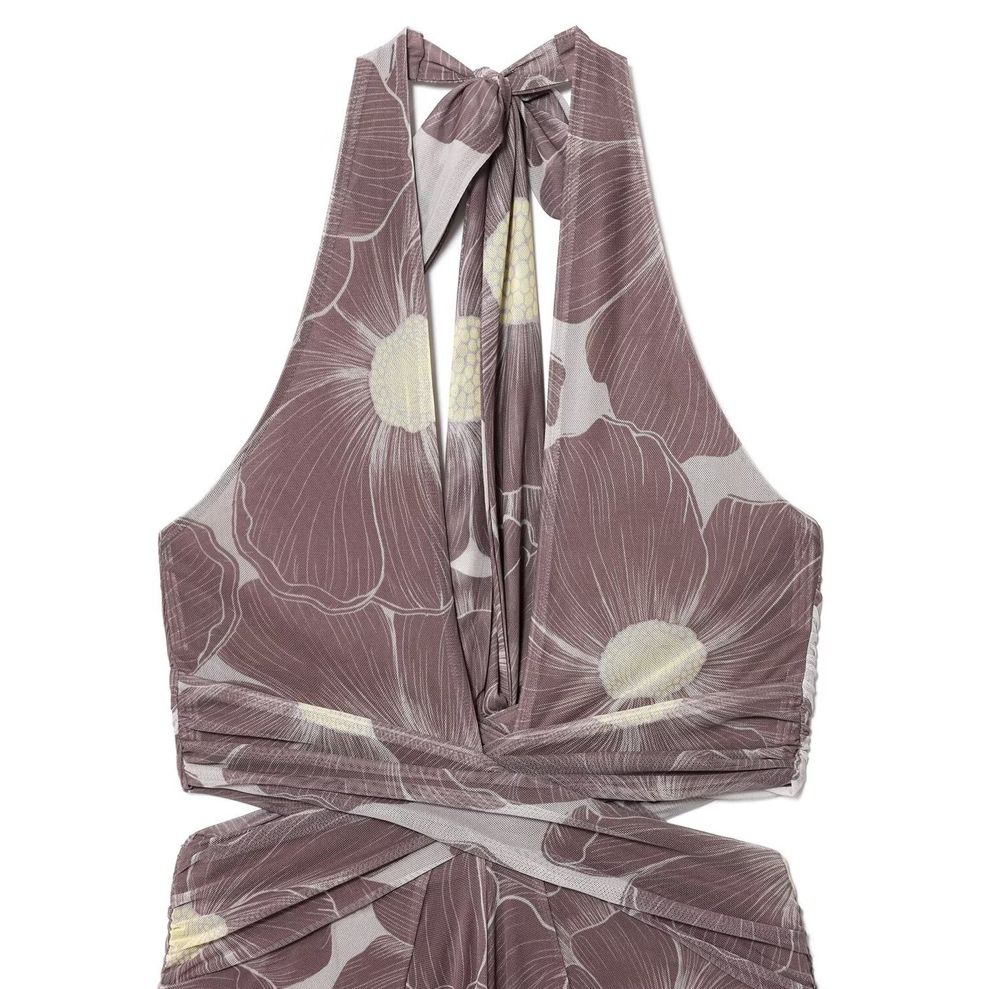 Women's Printed Cutout Mesh Long Dress