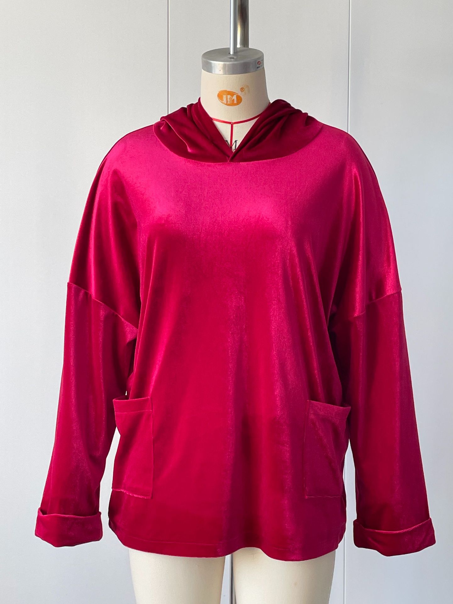 Casual Hooded Loose Fleece Solid Color Long Sleeve Pullover Sweatshirt for Women