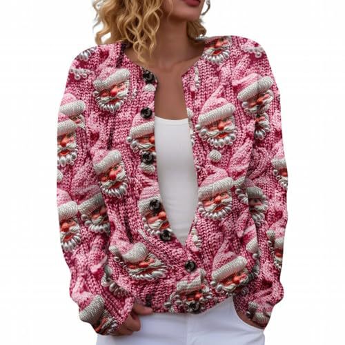 Women's Christmas Snowman Tree Print Button Cardigan