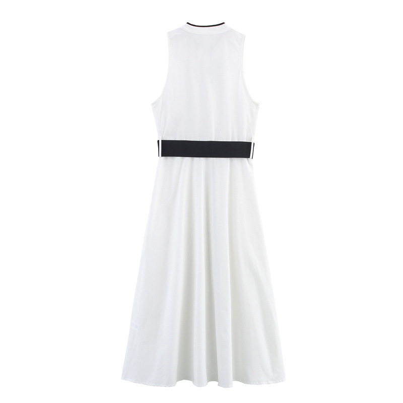 Polka Dot Shirt Dress Sleeveless High Waist Long Chiffon Dress