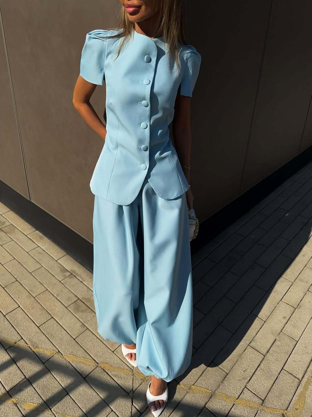 Women's Elegant Jacket and High-Waist Pants Set
