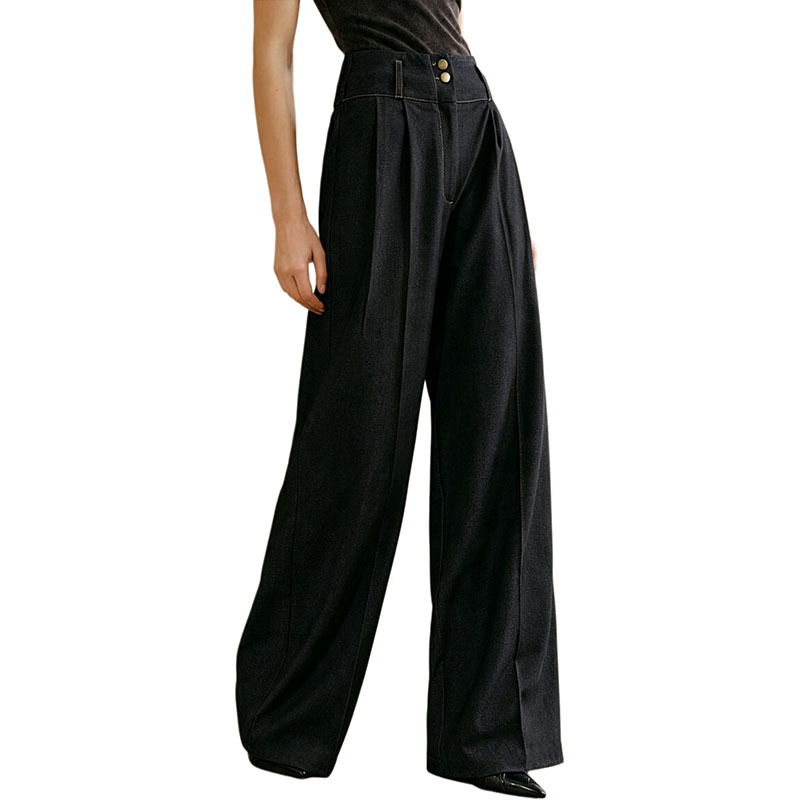 Raw Color Retro High-Waist Wide-Leg Straight Jeans for Women