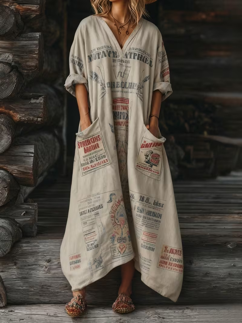 Women's Letter Print Casual A-Line Midi Dress