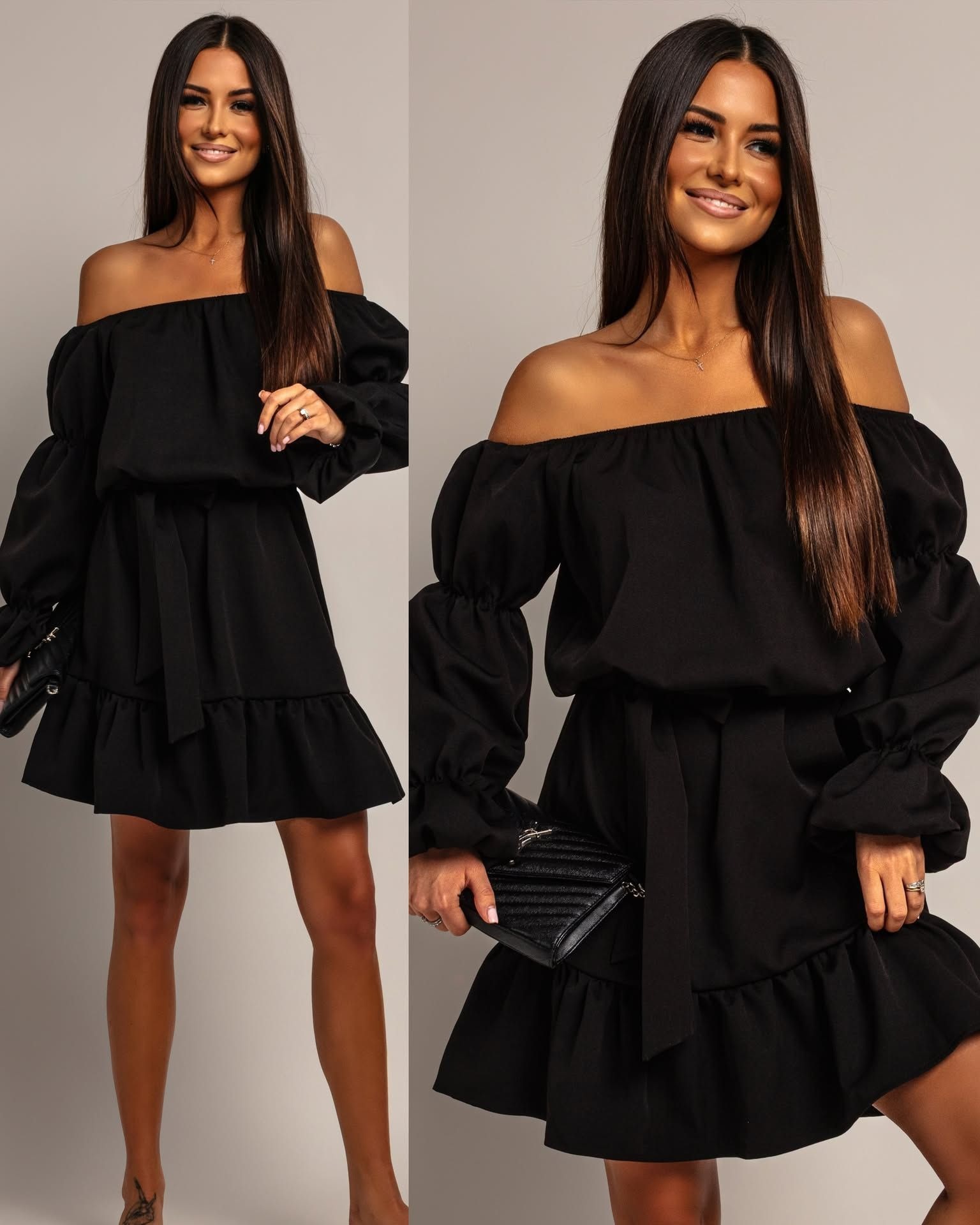 Off-Shoulder Lantern Sleeve High Waist Short Dress