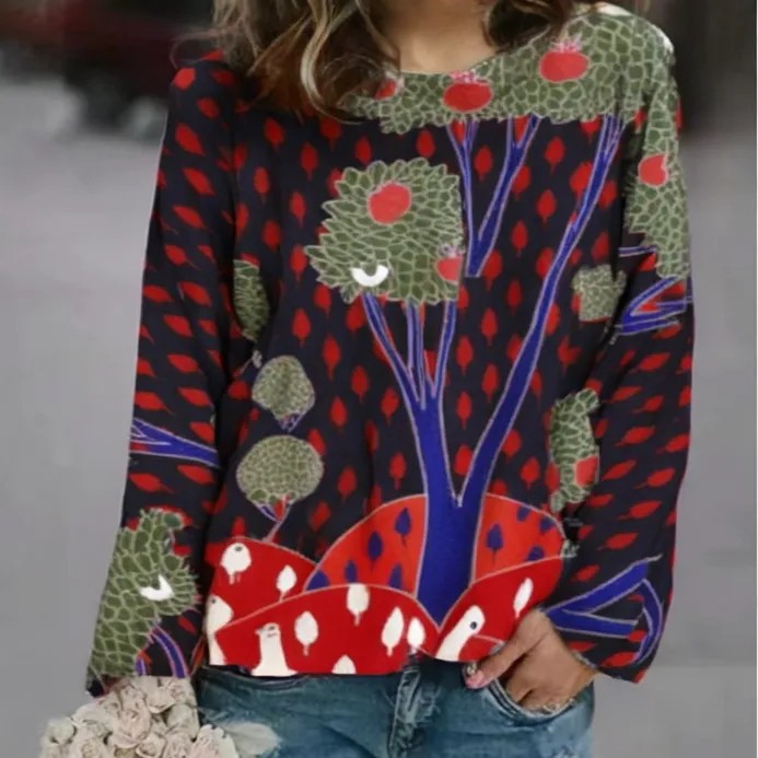 3D Print Women's Sweater Crewneck Pullover Casual Loose Long Sleeve Knit Top