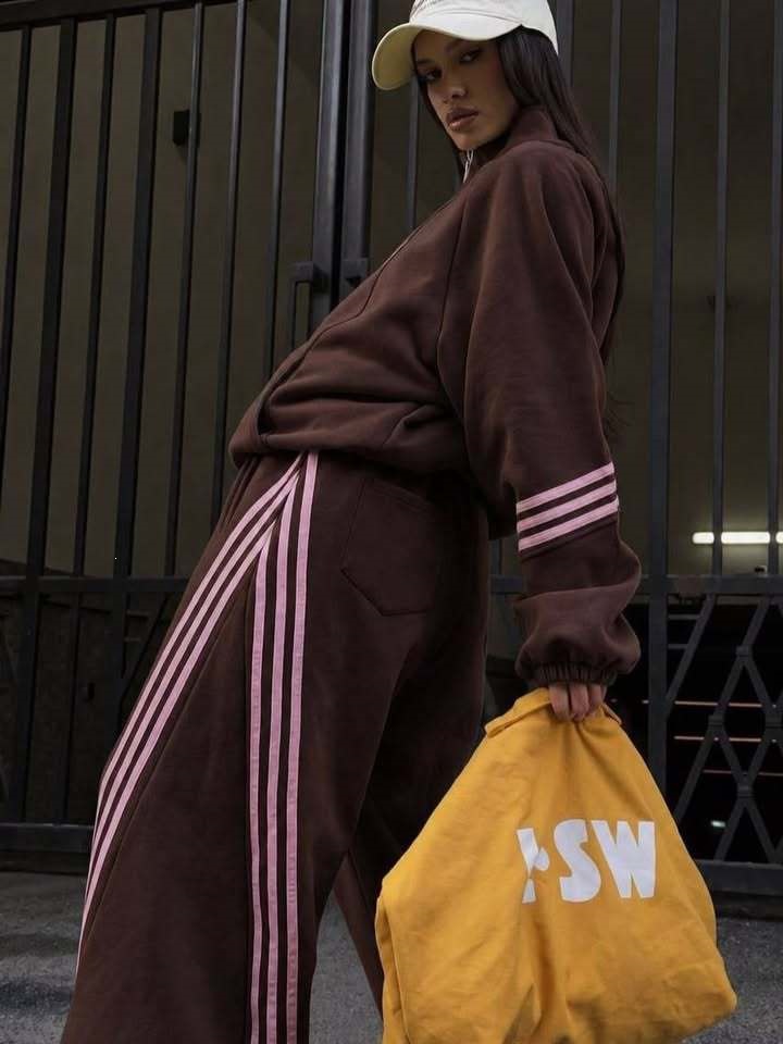 Color-Block Zip-Up Hooded Tracksuit with Classic 3-Stripe Two-Piece Set