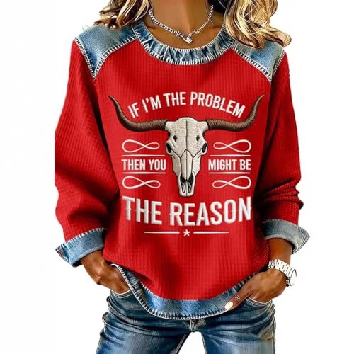 Women's Tribal Bull Head Print Crewneck Sweatshirt