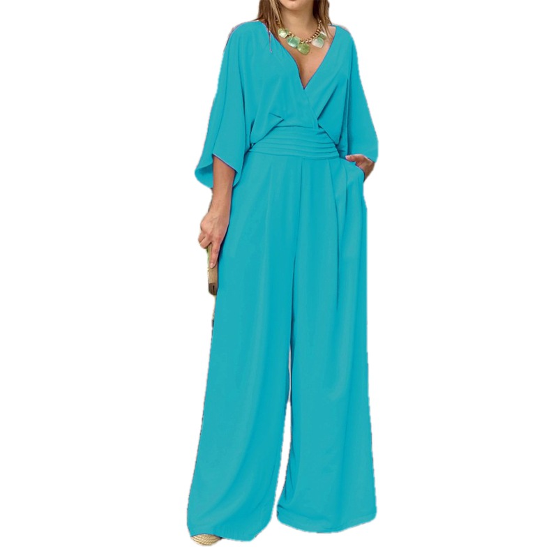 Elegant Solid V-Neck Sleeveless Wide-Leg Jumpsuit