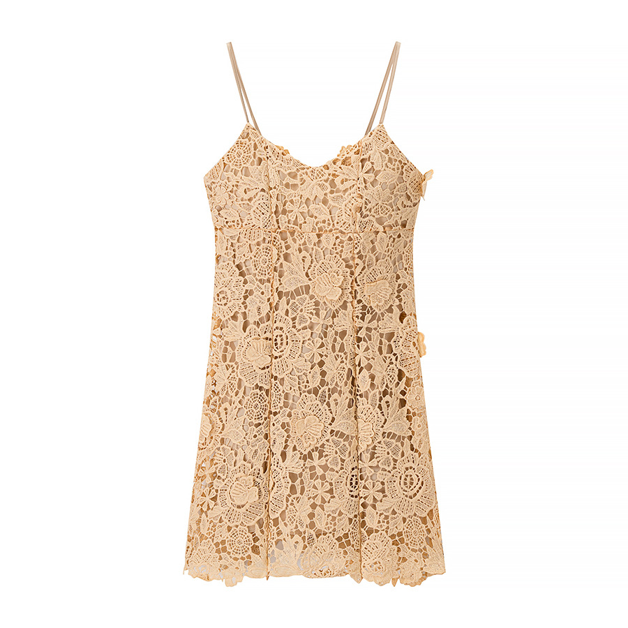 Elegant Beige Floral A-Line Midi Dress with V-Neck and Short Sleeves