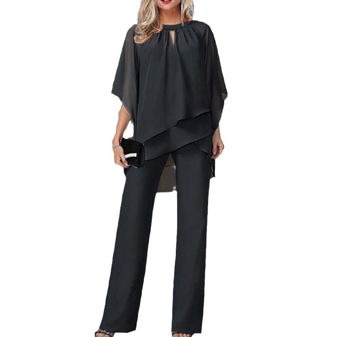 Women's Solid Color Loose Casual Asymmetric Two-Piece Set