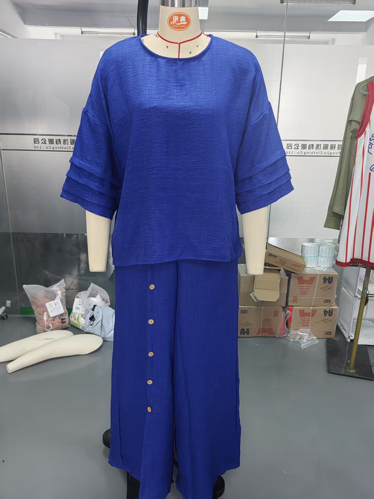 Women's Solid Color Loose Casual Three-Quarter Sleeve Top and Pants Set