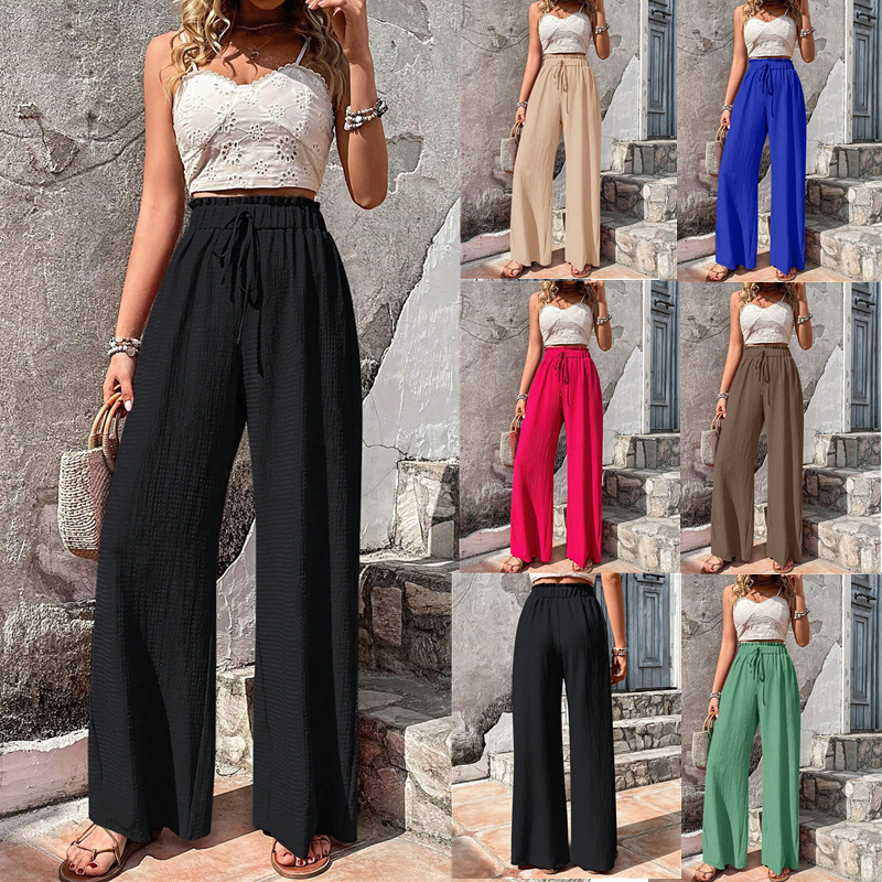 Women's Bubble Check Wide-Leg Casual Pants