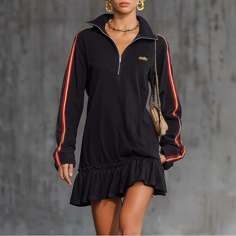 Retro Front-Zip Black Mini Dress