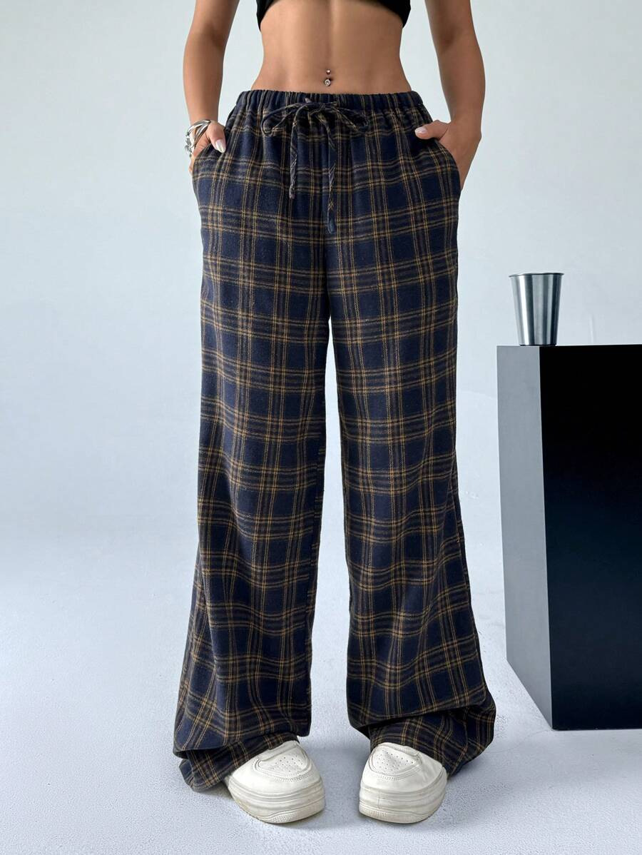 American Retro Striped Plaid Straight-Leg Casual Pants with Pockets