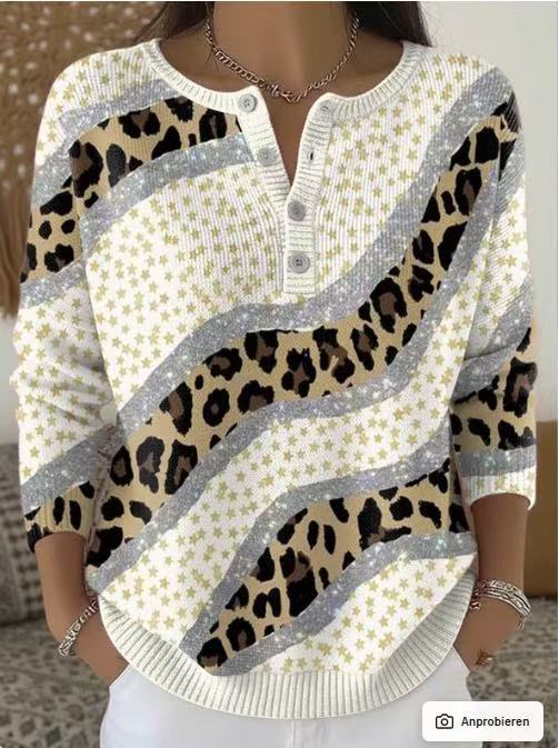 Women's Christmas Floral Print Buttoned Sweatshirt