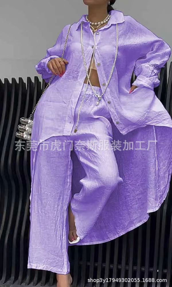 Women's Asymmetrical Hem Long Sleeve Top and Pants Set