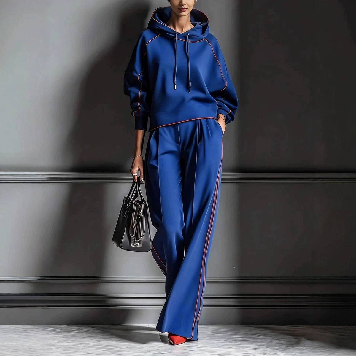 Loose Fit Long Sleeve Hoodie and Pants Two-Piece Set