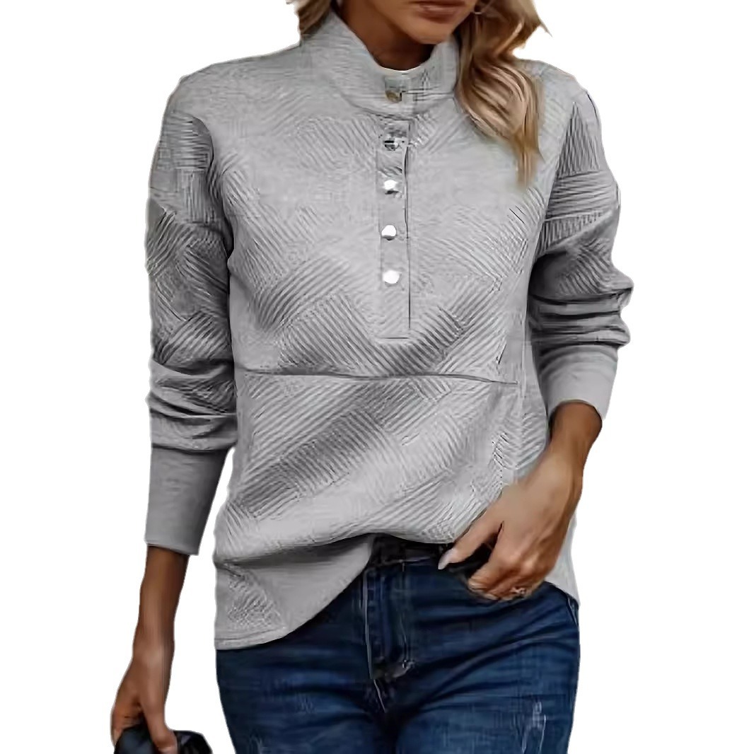 Elegant Stand Collar Long Sleeve Pullover Sweatshirt