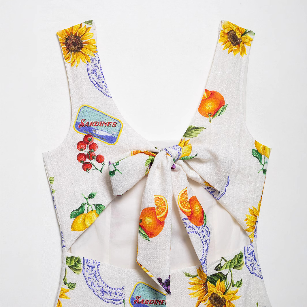 Women's Printed Short Waist-Cinching Dress