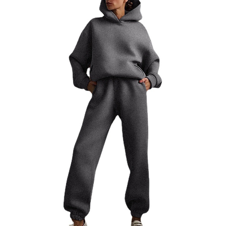 Women's Casual Thick Long-Sleeve Sweatshirt and Pants Two-Piece Set