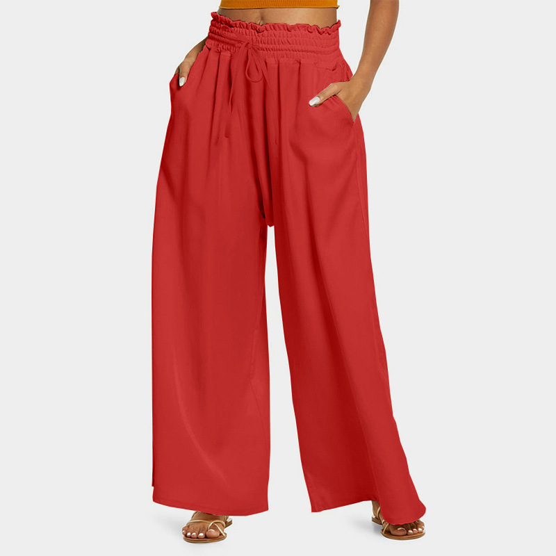 Women's High-Waist Wide-Leg Pants Solid Color Loose Casual Trousers