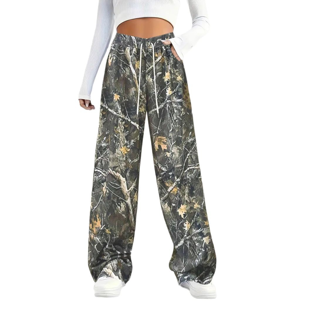 Women's Camo Print Wide-Leg Pants Elastic Waist Casual