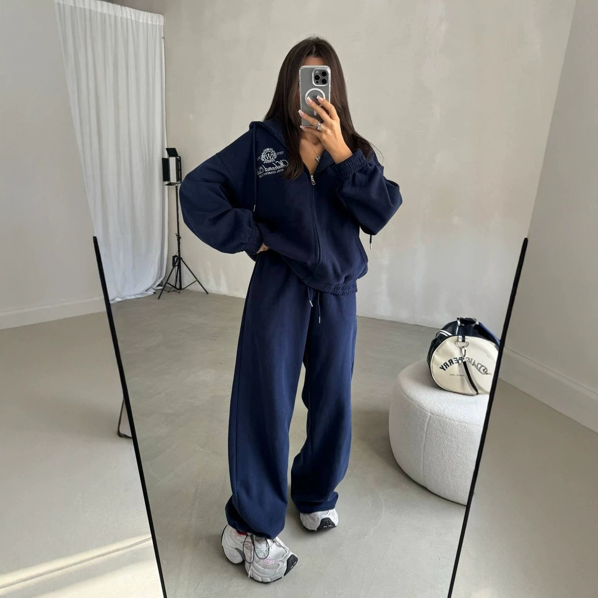Women's Embroidered Zip-Up Hoodie and Pants Two-Piece Set