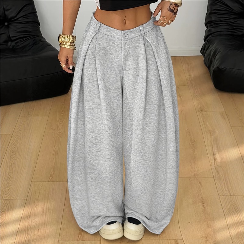 Women's High-Waist Wide-Leg Flared Trousers with Pockets