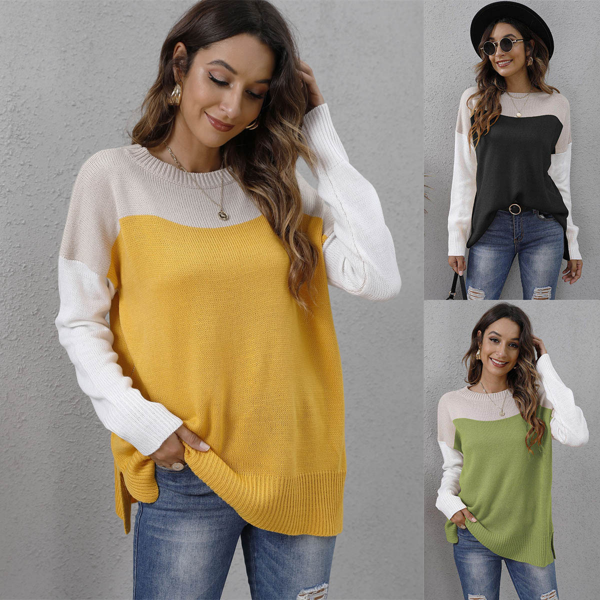 Women's Color Block Knit Pullover Sweater