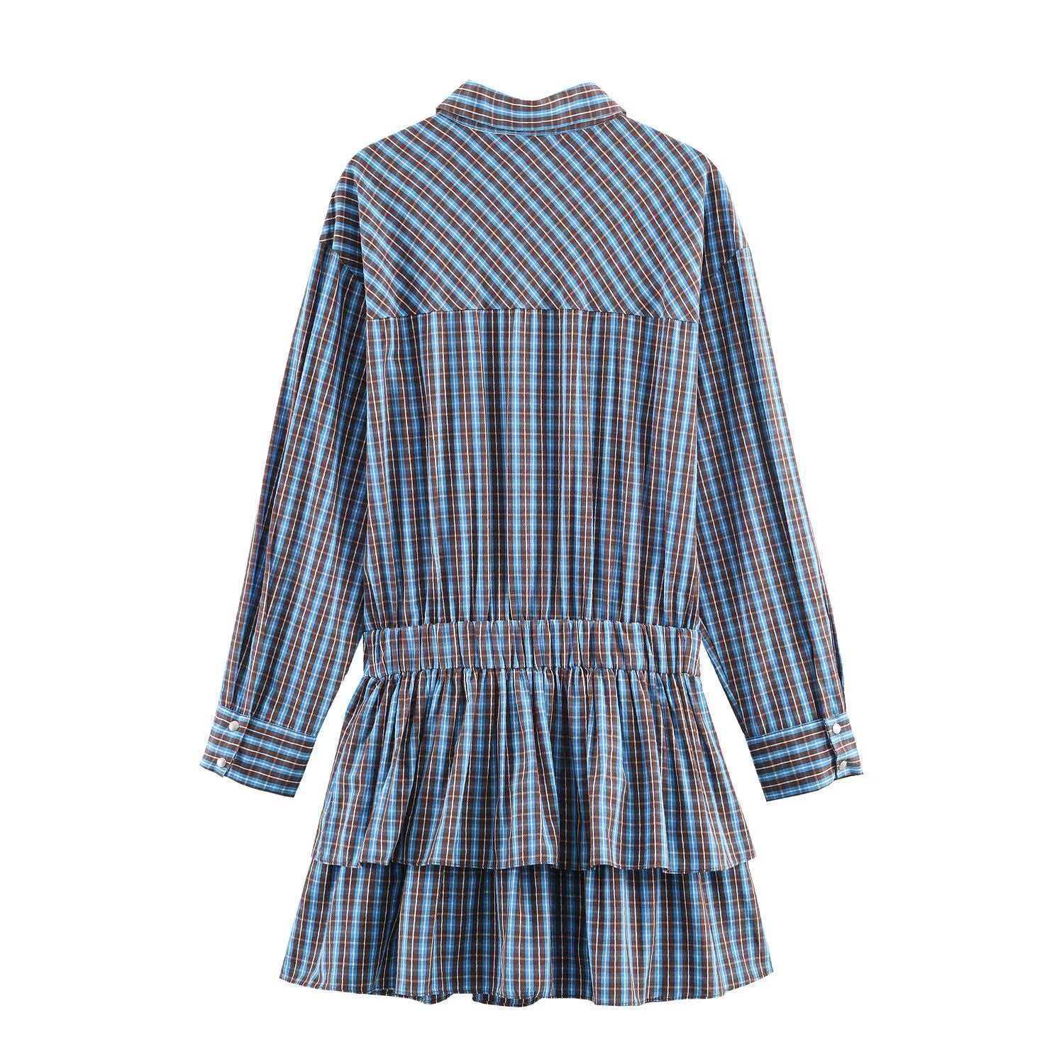 Women's Plaid Layered Short Dress with Belt