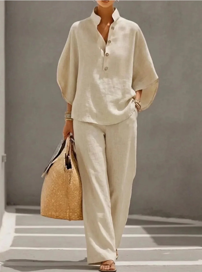 Women's Casual Loose Solid Color Zip Stand Collar Wide-Leg Pants Set