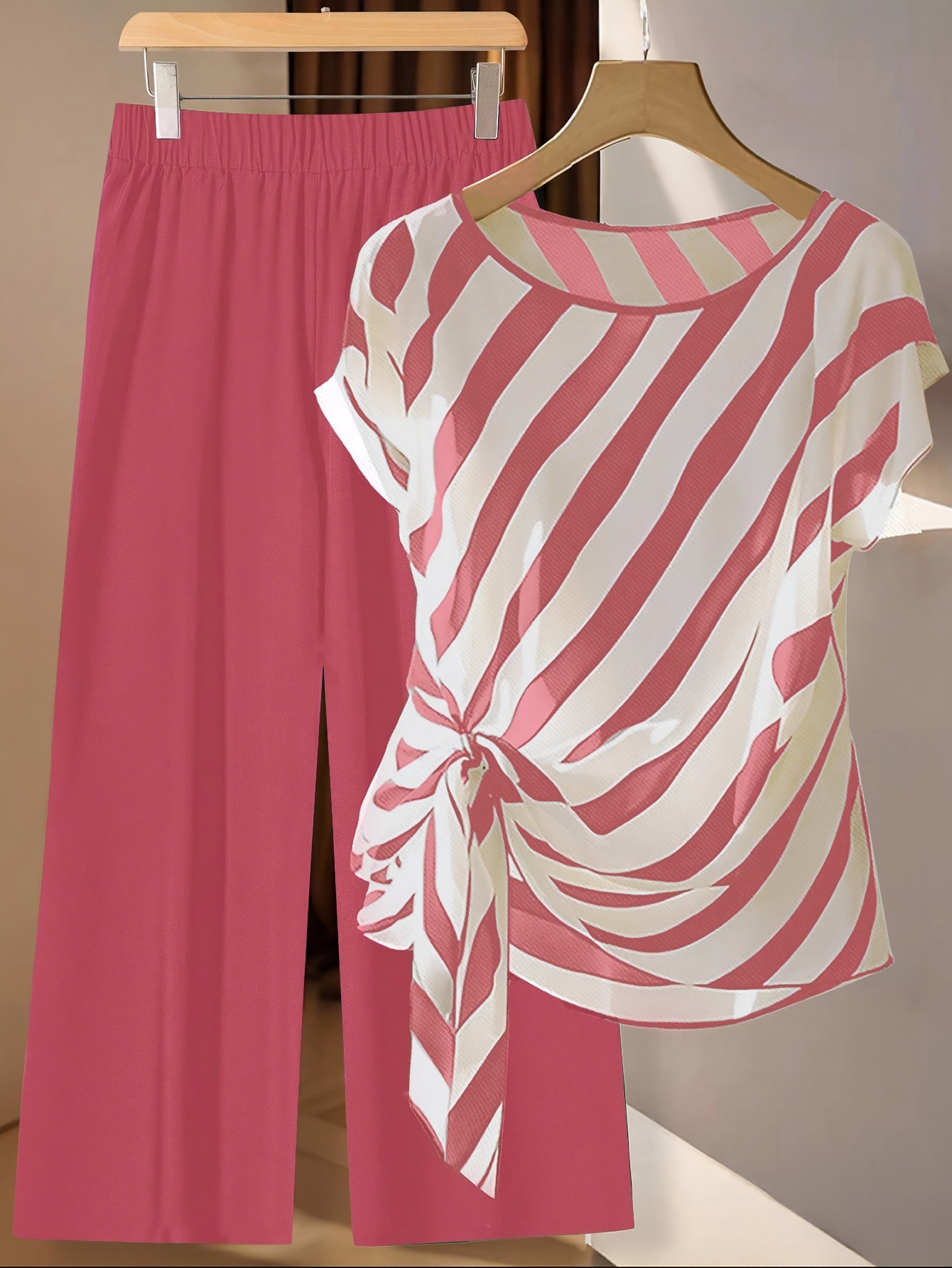 Floral Print Short Sleeve Top and Pants Set