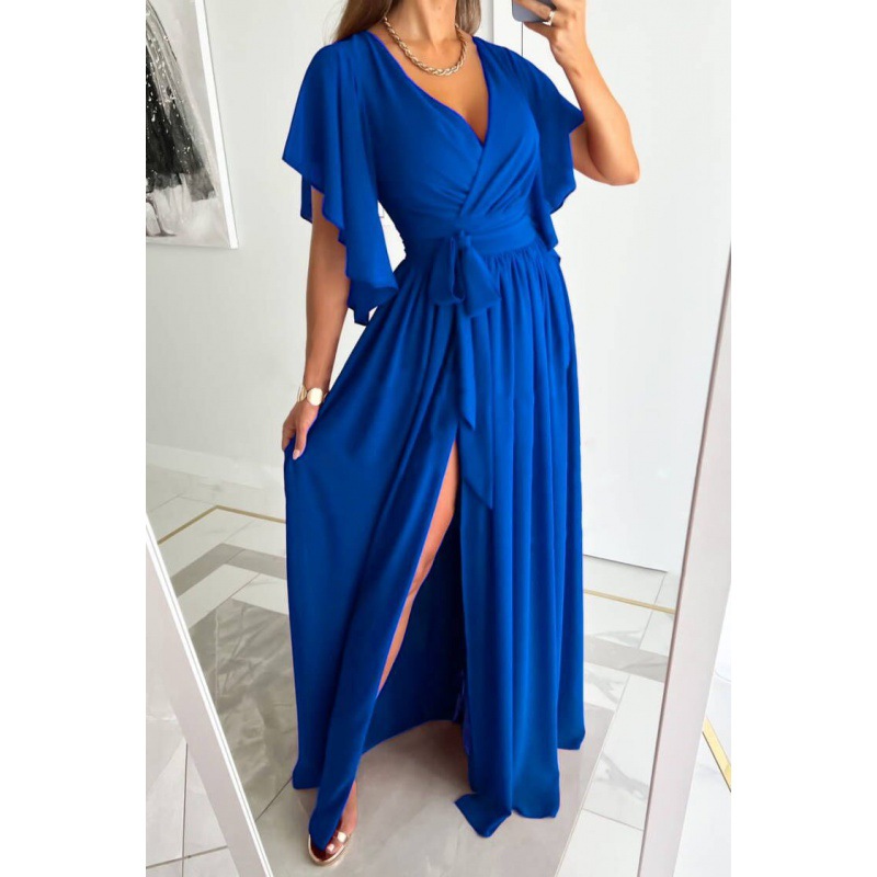 Women's Summer V-Neck Bell Sleeve Split Hem Maxi Dress