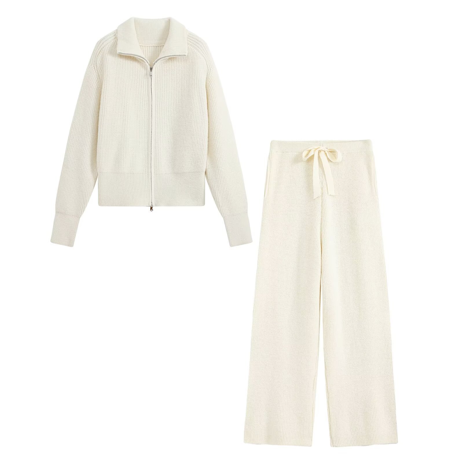 Women's Solid Color Zip Knit Two-Piece Pants Set