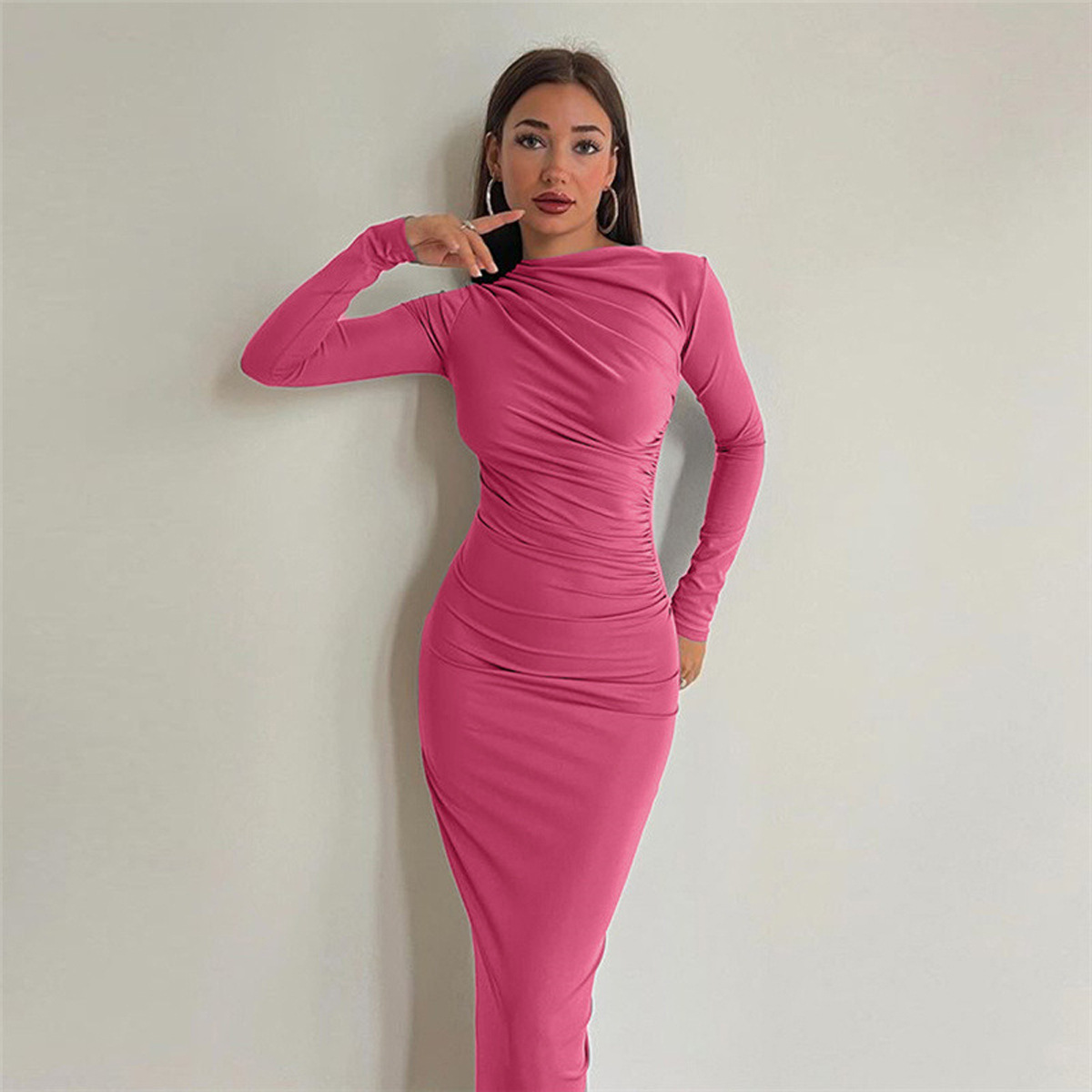 Women's Solid Color Long Sleeve High Waist Bodycon Dress
