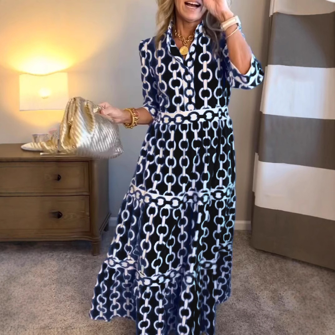 Geometric Print Round Neck Midi Dress