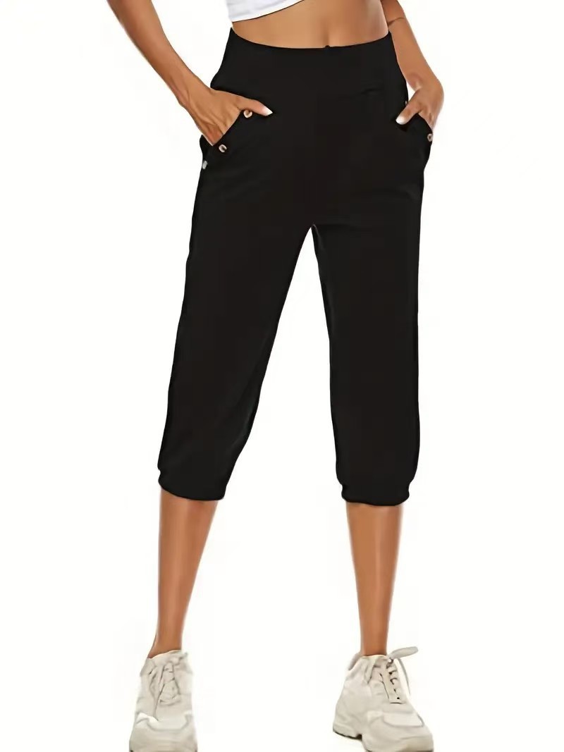 High-Waist Stretch Button Skinny Pants for Women