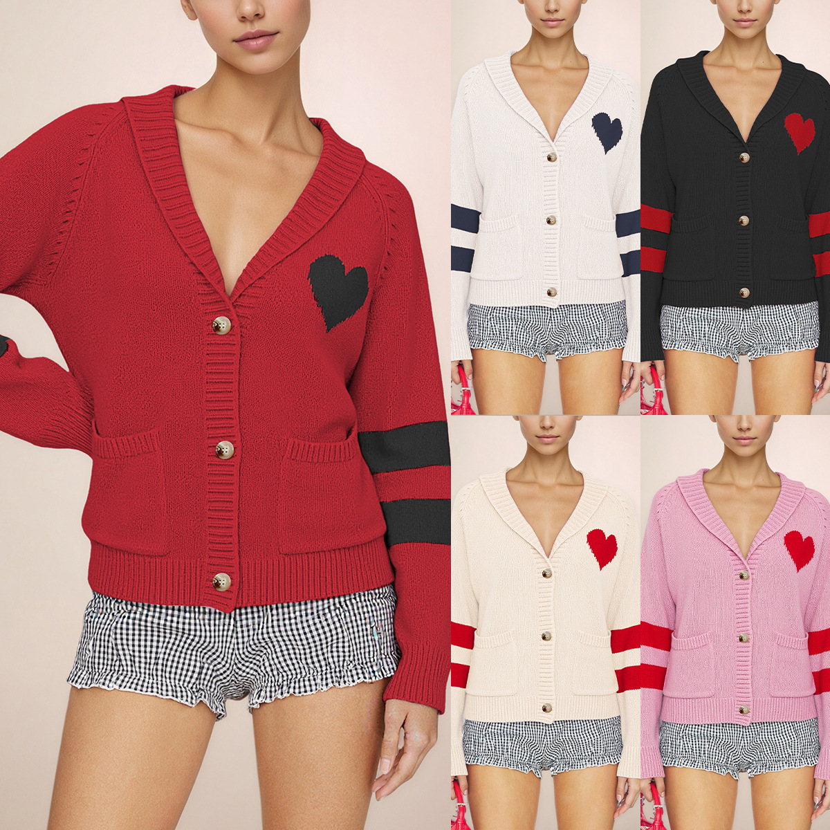 Color-Block V-Neck Button-Front Cardigan Sweater for Women