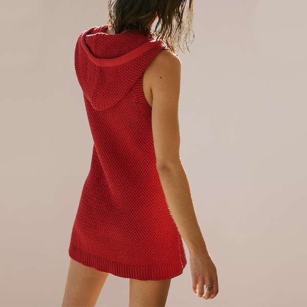 Sleeveless V-Neck Hooded Knit Dress