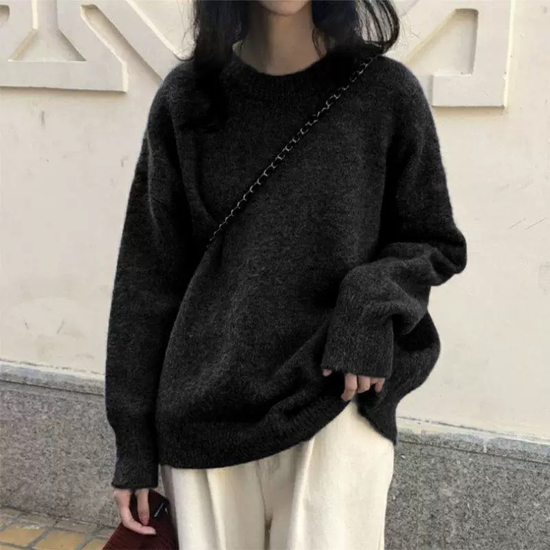 Women's Crewneck Solid Color Loose Knit Pullover Sweater