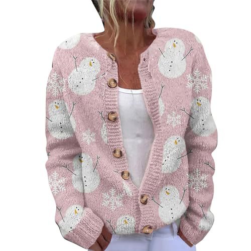 Women's Cartoon Forest Maple Leaf Print Button Cardigan Sweater