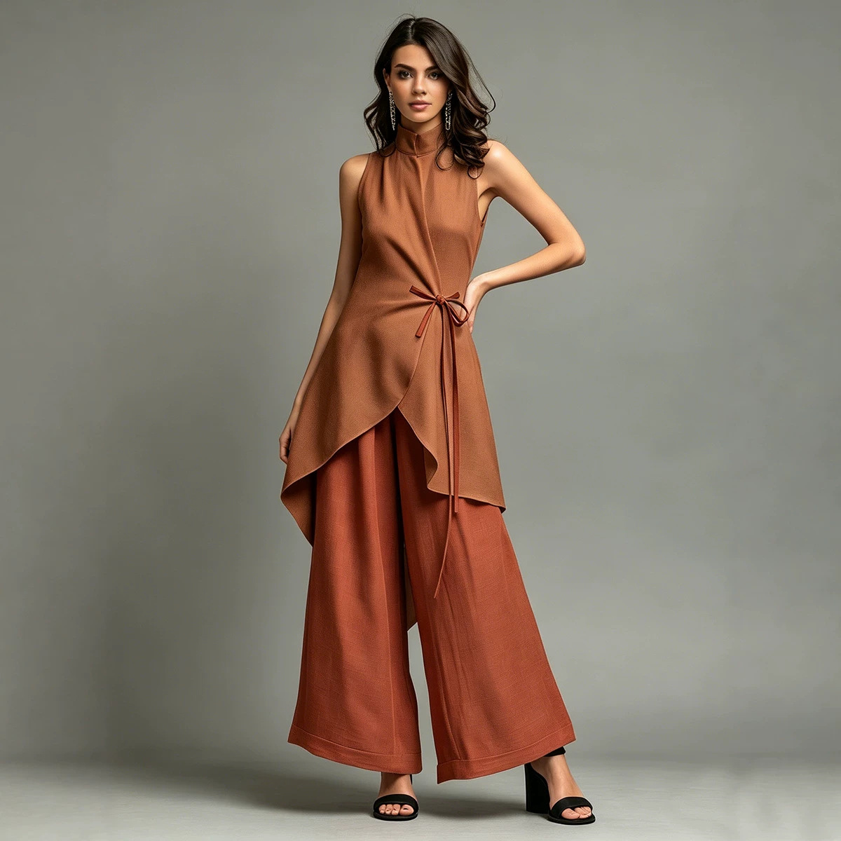 Women's Sleeveless Top and Wide-Leg Pants Set