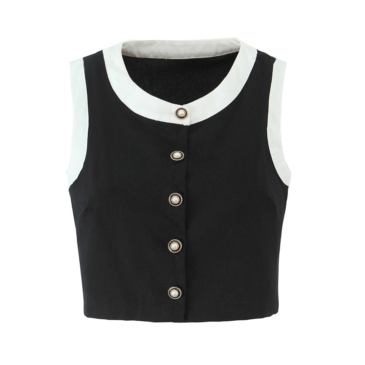 Women's Color-Block Button Sleeveless Vest and Short Skirt Two-Piece Set