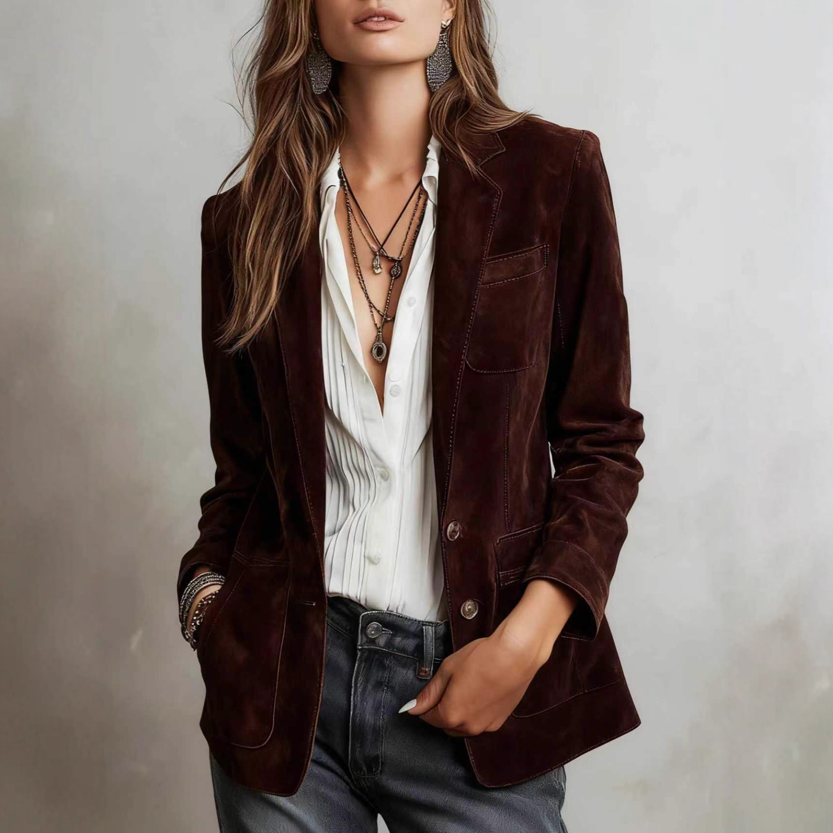 Women's Vintage Faux Suede Single-Breasted Jacket