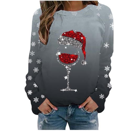 Women's Castle Wine Glass Music Note Print Crewneck Sweatshirt