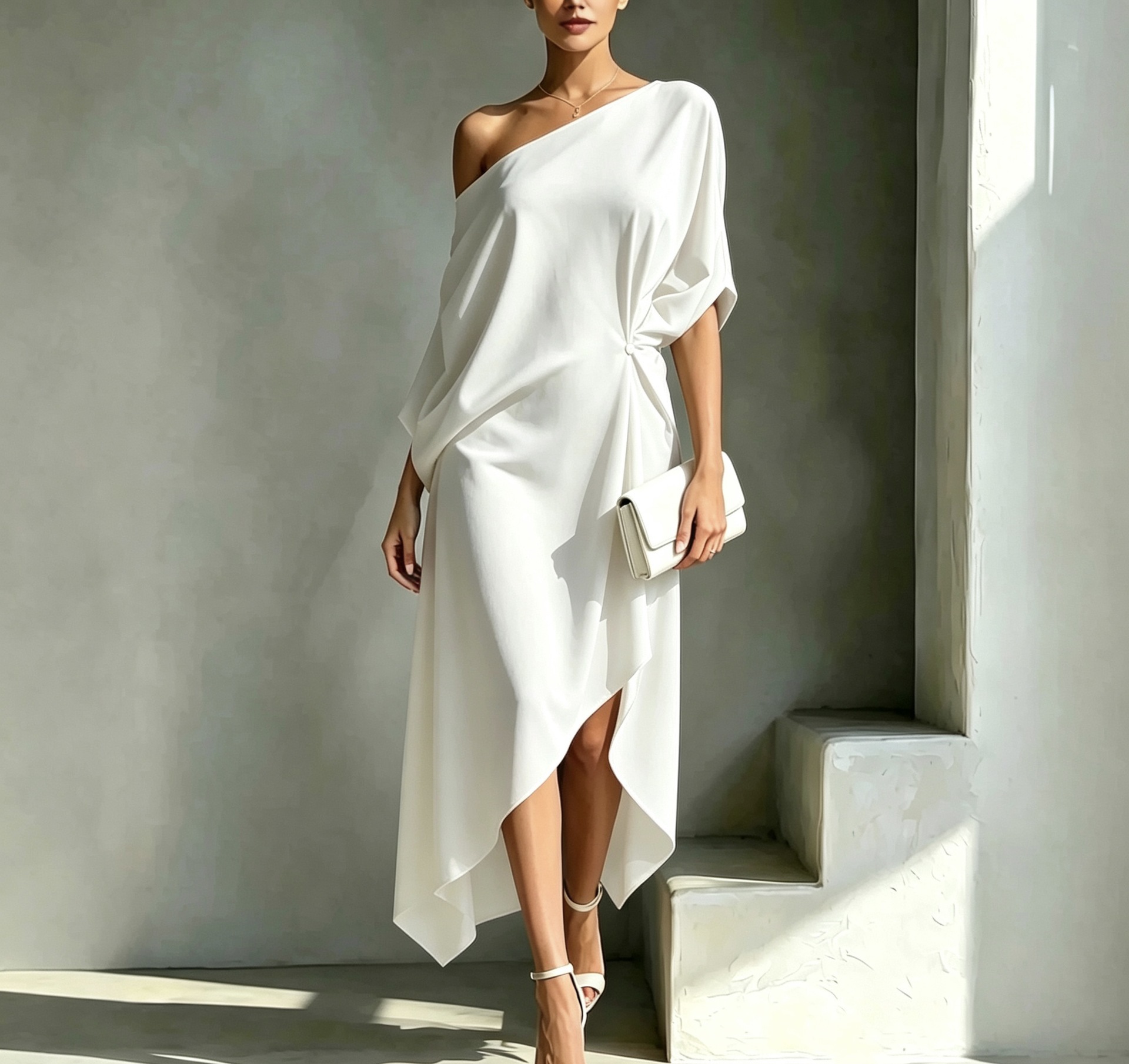 Women's Summer Long Dress French Minimalist Solid Color Elegant One-Shoulder